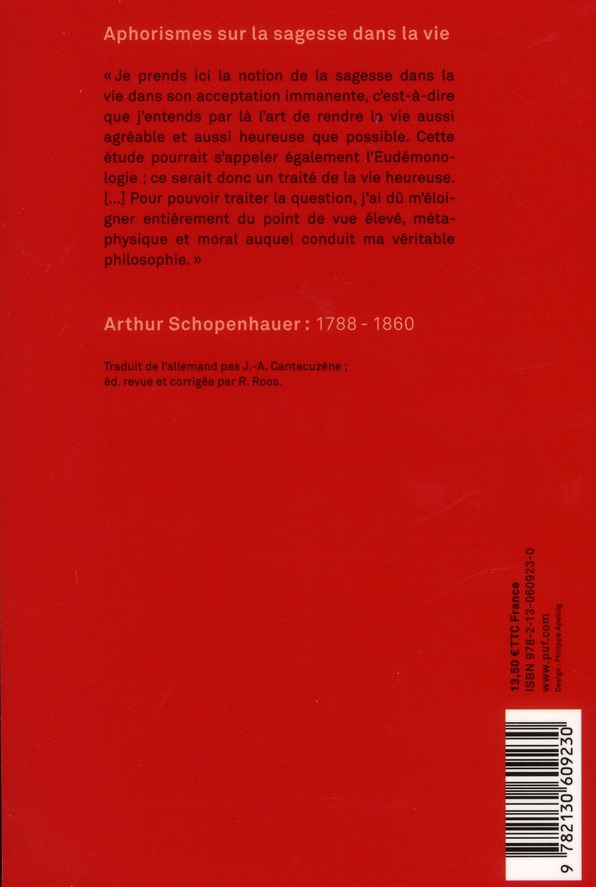 Quatrième de couverture de « Aphorismes sur la sagesse dans la vie »