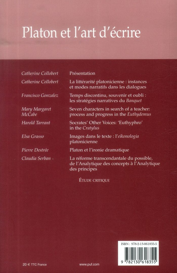 Quatrième de couverture de « RMM 2013, N 4 - PLATON ET L'ART D'ECRIRE »