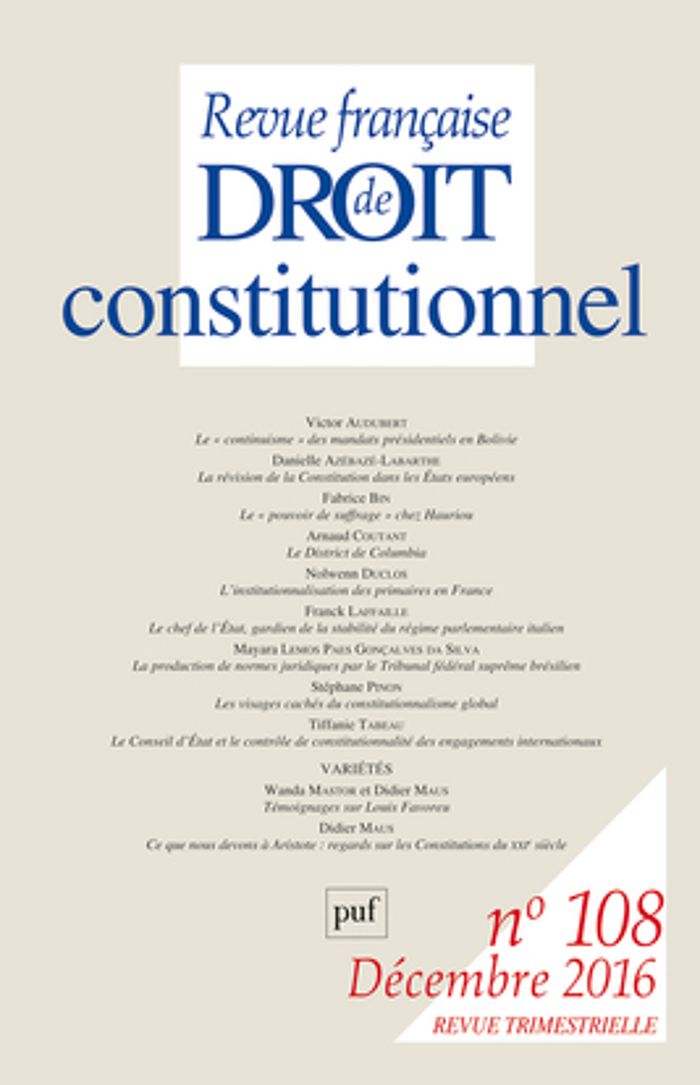 Couverture du livre « RFDC 2016, N 108 » de Xxx, librairie Les Contes Infusés à Corte