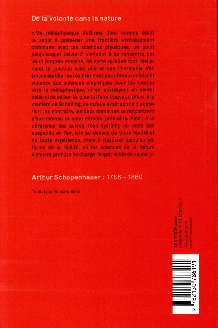 Quatrième de couverture de « De la volonté dans la nature »