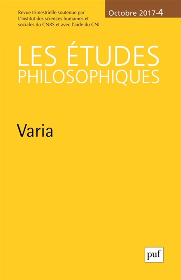 Couverture du livre « ETUDES PHILOSOPHIQUES 2017, N  4 - VARIA » de Xxx, librairie Les Contes Infusés à Corte
