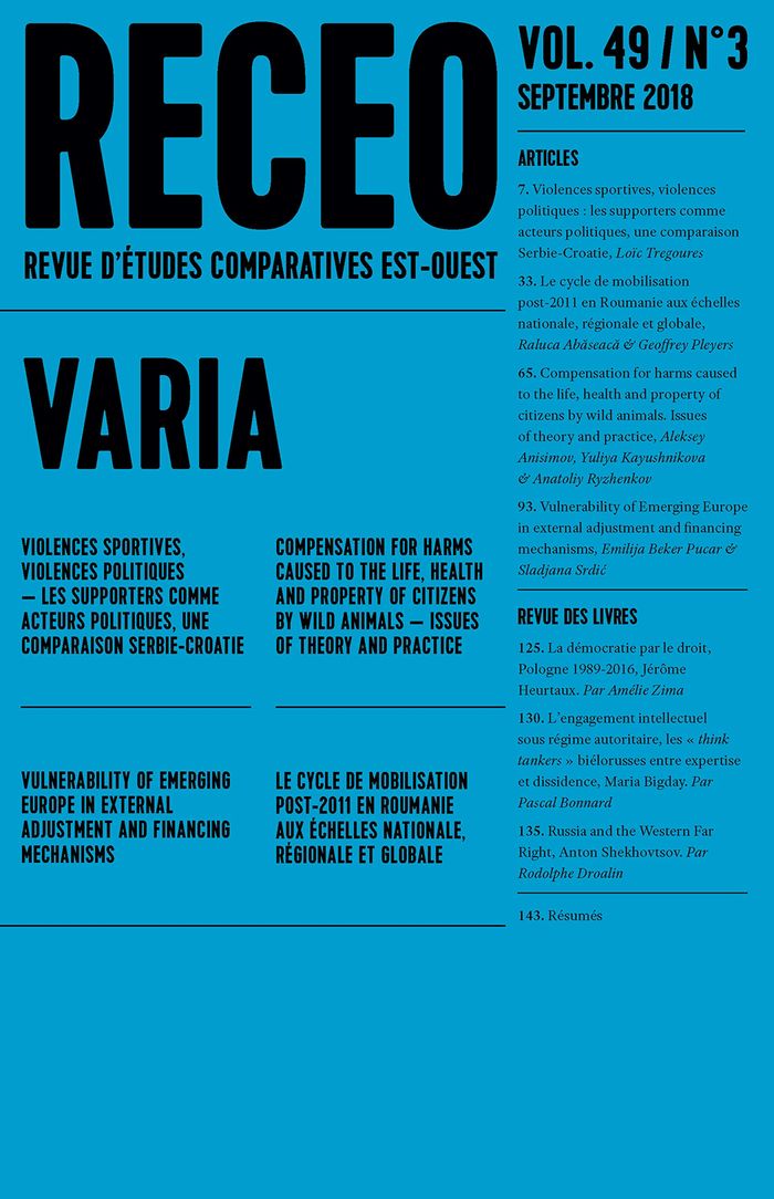 Couverture du livre « RECEO 2018-3 - VARIA » de Xxx, librairie Les Contes Infusés à Corte