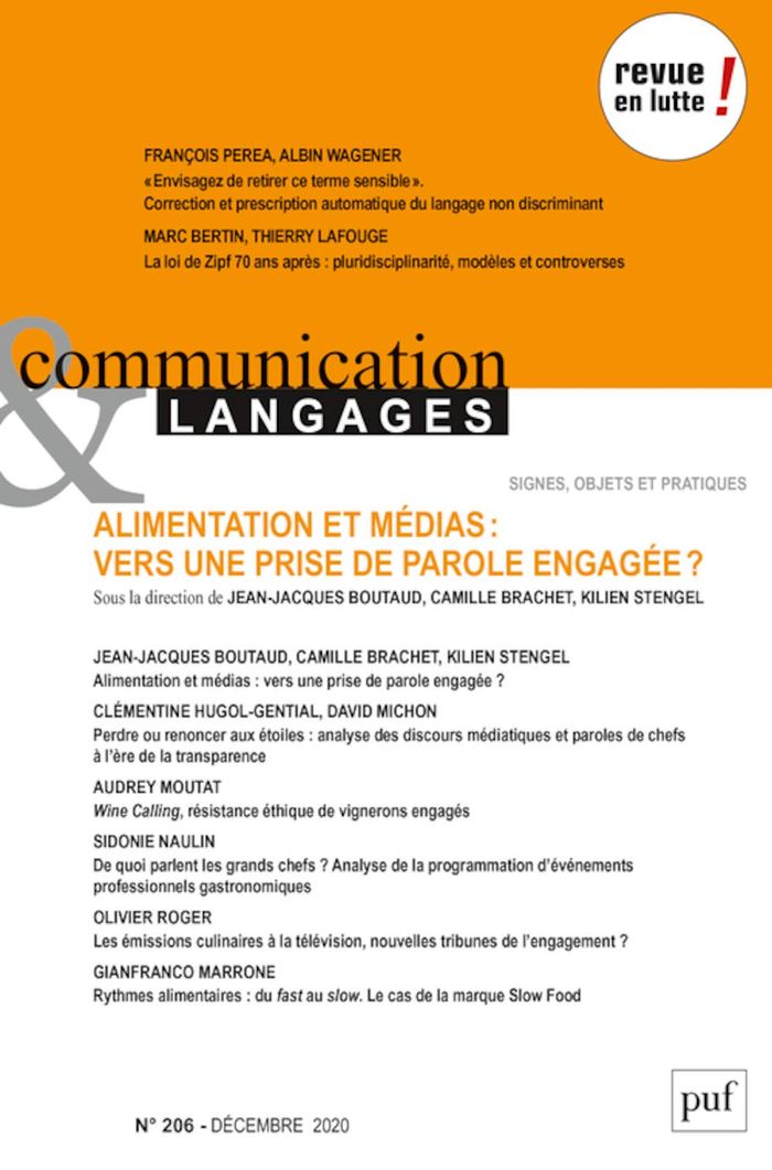 Couverture du livre « COMMUNICATION ET LANGAGES, 2020-4 (N 206) - ALIMENTATION ET MEDIAS : VERS UNE PRISE DE PAROLE ENGAG » de Xxx, librairie Les Contes Infusés à Corte