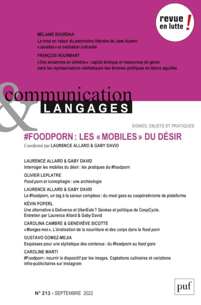 Couverture du livre « COMMUNICATION ET LANGAGES, 2022-3 (N 213) - #FOODPORN : LES MOBILES DU DESIR », librairie Les Contes Infusés à Corte