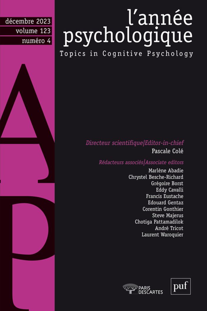 Couverture du livre « L'ANNEE PSYCHOLOGIQUE, 2023-4 - VARIA » de Xxx, librairie Les Contes Infusés à Corte