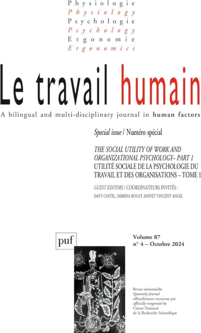 Couverture du livre « LE TRAVAIL HUMAIN 2024-4, VOL. 87, N.4 » de Xxx, librairie Les Contes Infusés à Corte