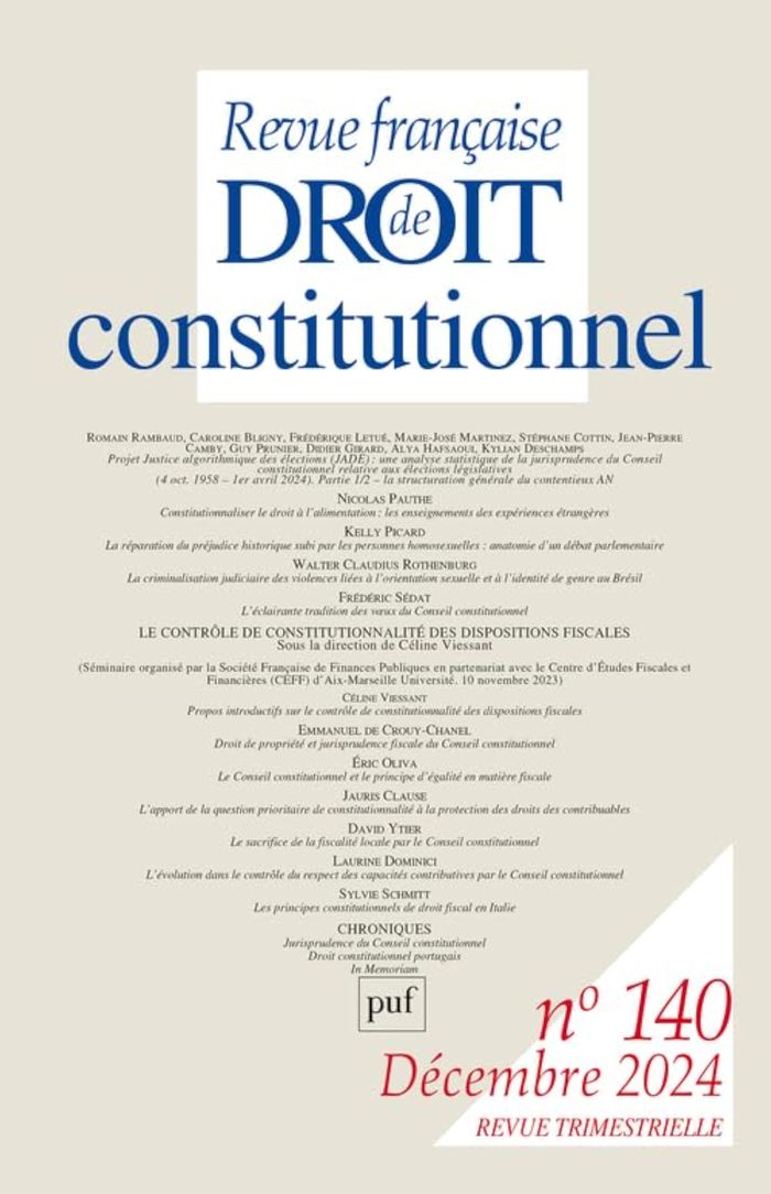 Couverture du livre « RFDC 2024, N.140 - LE CONTROLE DE CONSTITUTIONNALITE DES DISPOSITIONS FISCALES » de Xxx, librairie Les Contes Infusés à Corte