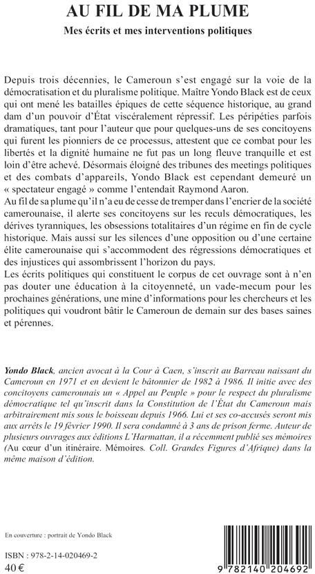 Quatrième de couverture de « AU FIL DE MA PLUME - MES ECRITS ET MES INTERVENTIONS POLITIQUES »