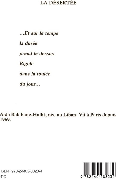 Quatrième de couverture de « LA DESERTEE »