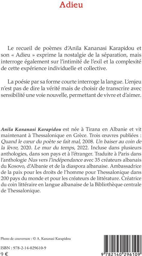 Quatrième de couverture de « ADIEU »