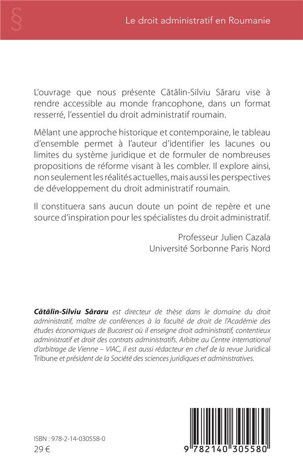 Quatrième de couverture de « LE DROIT ADMINISTRATIF EN ROUMANIE »