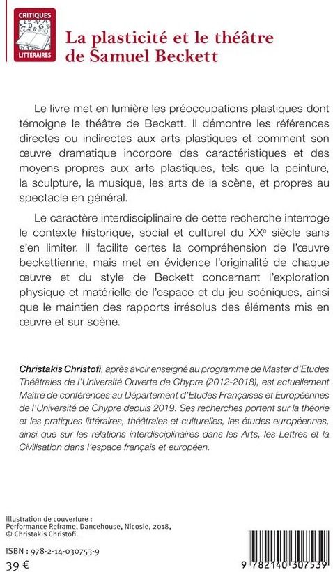 Quatrième de couverture de « LA PLASTICITE ET LE THEATRE DE SAMUEL BECKETT »