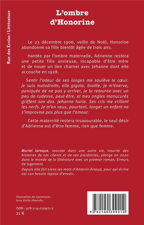 Quatrième de couverture de « L'OMBRE D'HONORINE »