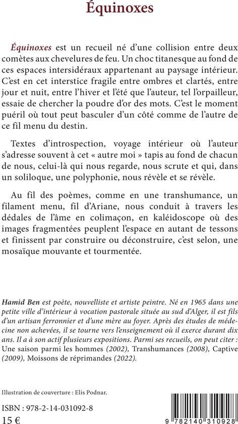 Quatrième de couverture de « EQUINOXES »
