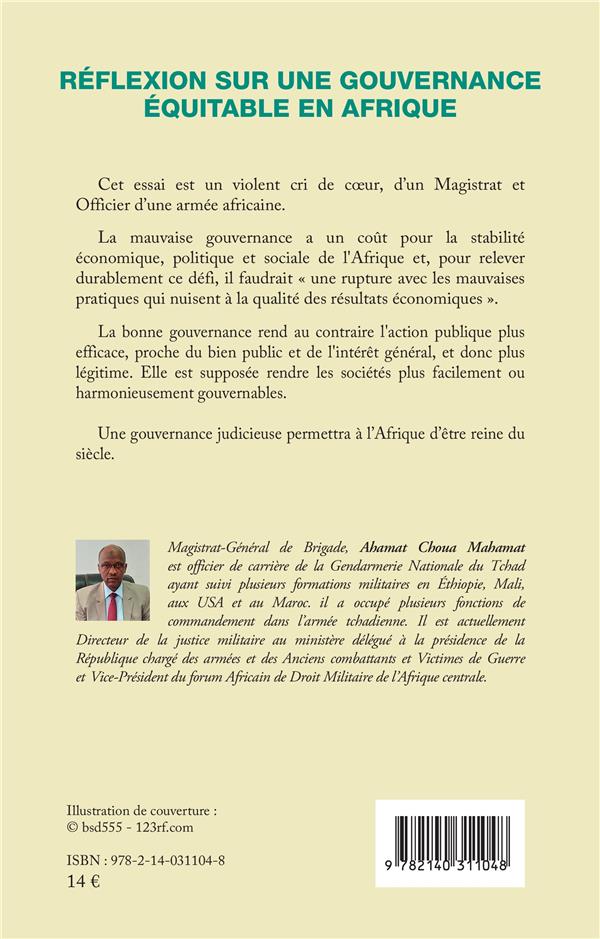 Quatrième de couverture de « REFLEXION SUR UNE GOUVERNANCE EQUITABLE EN AFRIQUE »