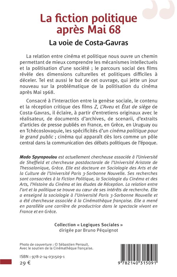 Quatrième de couverture de « LA FICTION POLITIQUE APRES MAI 68 - LA VOIE DE COSTA-GAVRAS »