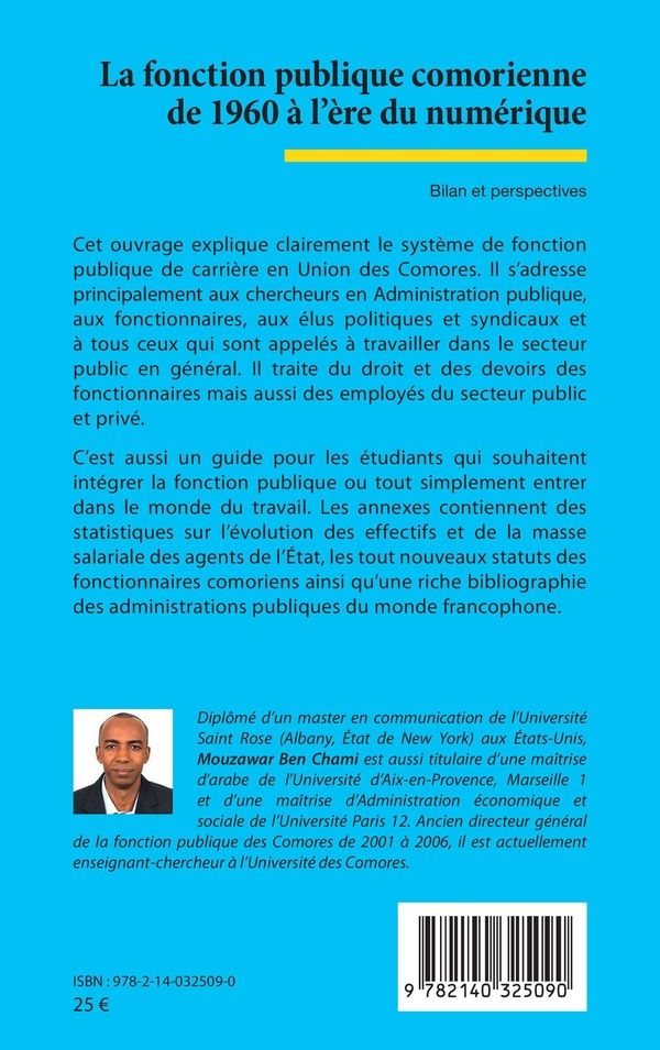 Quatrième de couverture de « La fonction publique comorienne de 1960 à l'ère du numérique : bilan et perspectives »