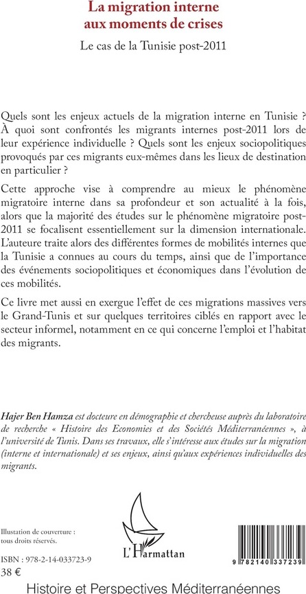 Quatrième de couverture de « La migration interne aux moments de crises : le cas de la Tunisie post-2011 »