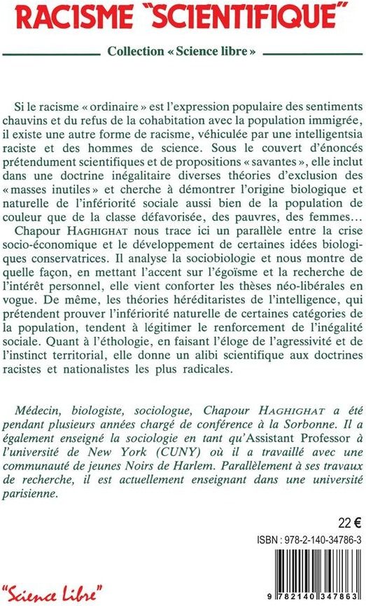 Quatrième de couverture de « RACISME "SCIENCTIFIQUE" - OFFENSIVE CONTRE L'EGALITE SOCIALE »
