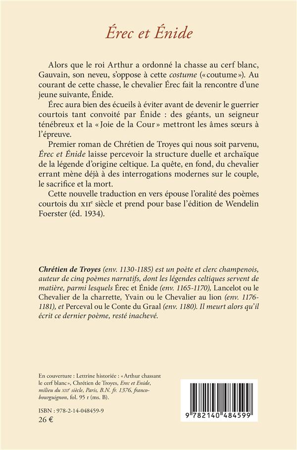 Quatrième de couverture de « Érec et Énide »