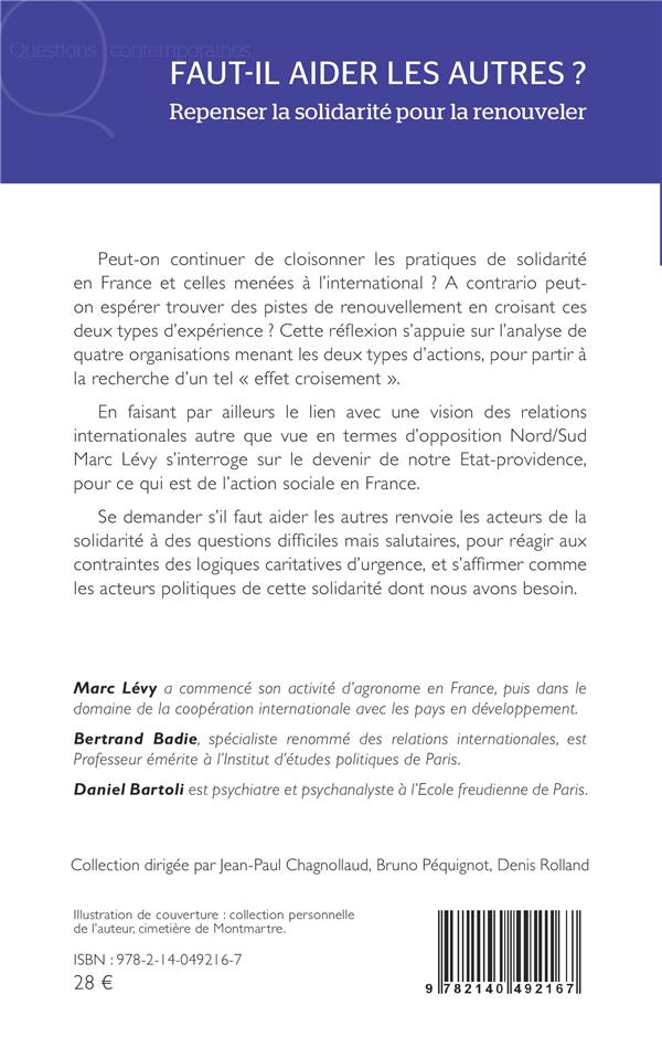 Quatrième de couverture de « Faut-il aider les autres ? : repenser la solidarité pour la renouveler »