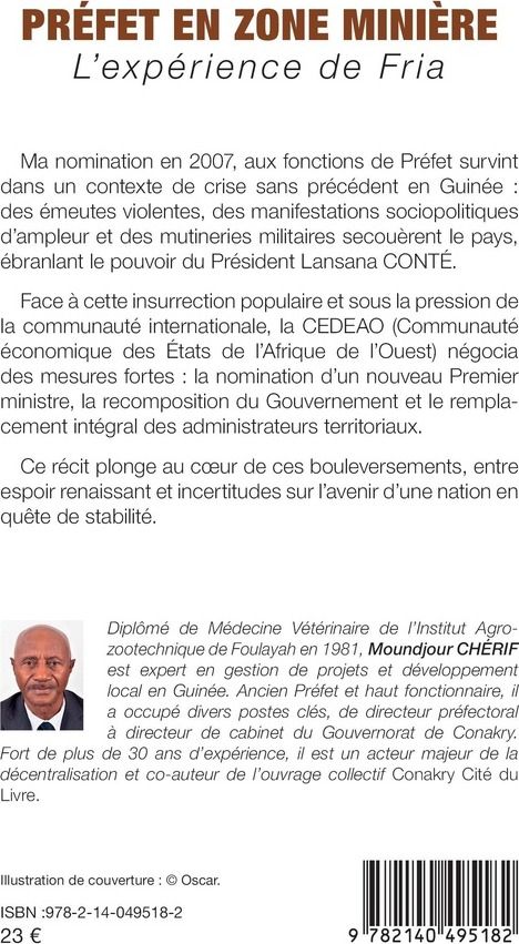 Quatrième de couverture de « Préfet en zone minière : l'expérience de Fria »