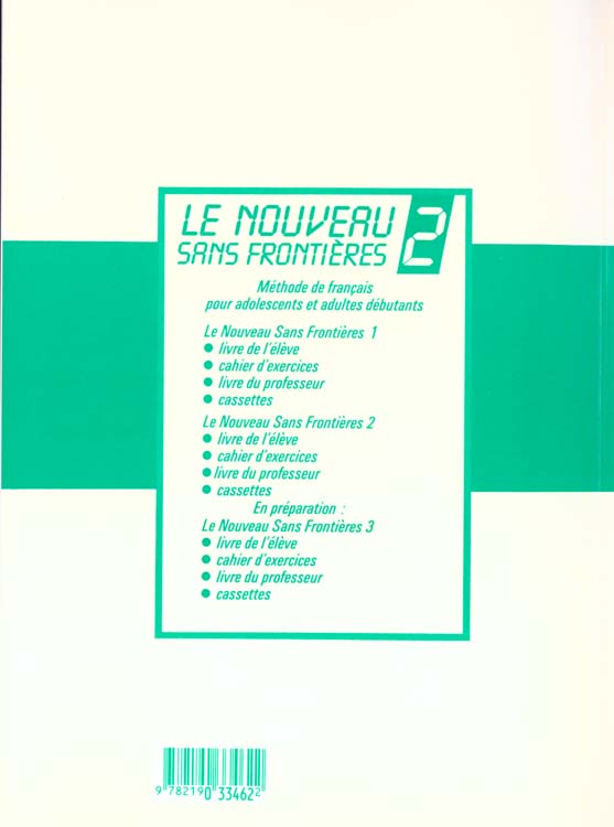 Quatrième de couverture de « LE NOUVEAU SANS FRONTIERES 2CAHIER D'EXERCICES »