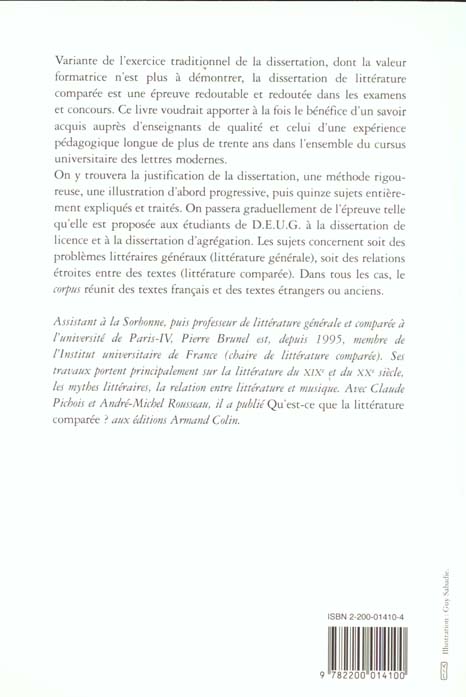Quatrième de couverture de « LA DISSERTATION DE LITTERATURE GENERALE ET COMPAREE »
