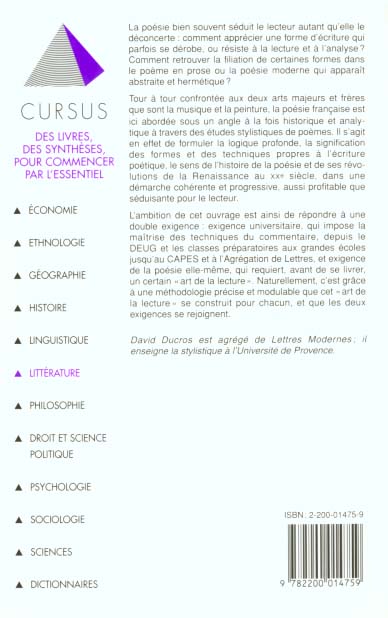 Quatrième de couverture de « LECTURE ET ANALYSE DU POEME »