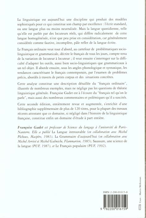 Quatrième de couverture de « LE FRANCAIS ORDINAIRE »