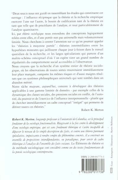 Quatrième de couverture de « ELEMENTS DE THEORIE ET DE METHODE SOCIOLOGIQUE »