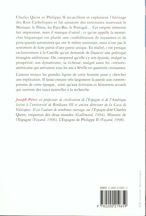Quatrième de couverture de « L'ESPAGNE DU XVIE SIECLE »