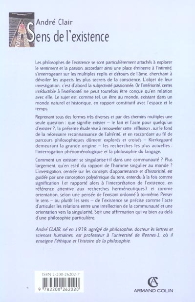 Quatrième de couverture de « SENS DE L'EXISTENCE - RECHERCHE EN PHILOSOPHIE CONTEMPORAINE »