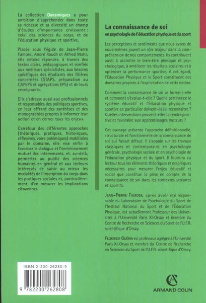 Quatrième de couverture de « LA CONNAISSANCE DE SOI - EN PSYCHOLOGIE DE L'EDUCATION PHYSIQUE ET DU SPORT »