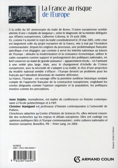 Quatrième de couverture de « LA FRANCE AU RISQUE DE L'EUROPE »