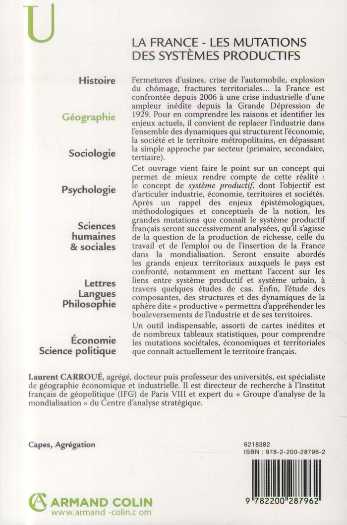 Quatrième de couverture de « LA FRANCE : LES MUTATIONS DES SYSTEMES PRODUCTIFS »