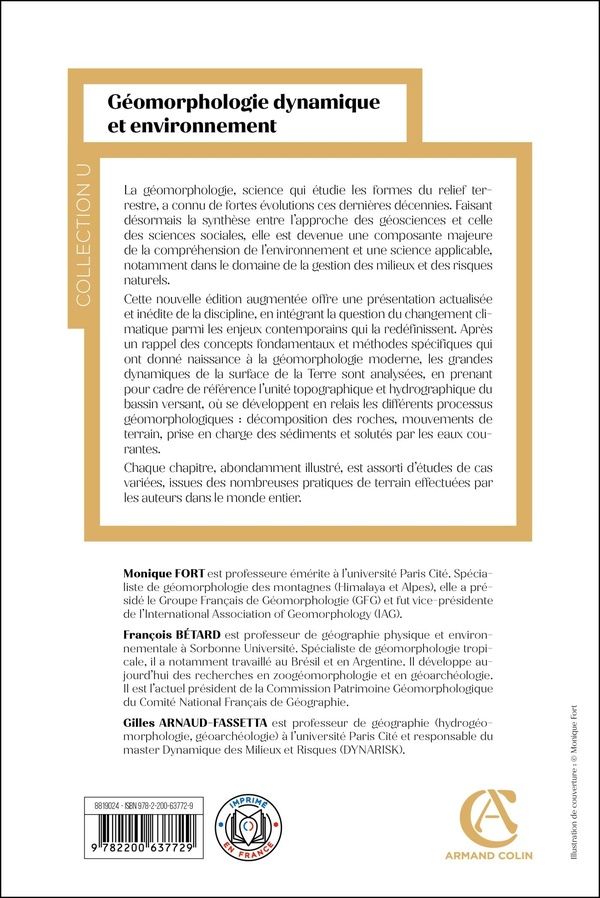 Quatrième de couverture de « Géomorphologie dynamique et environnement : processus et relais dans les bassins versants »