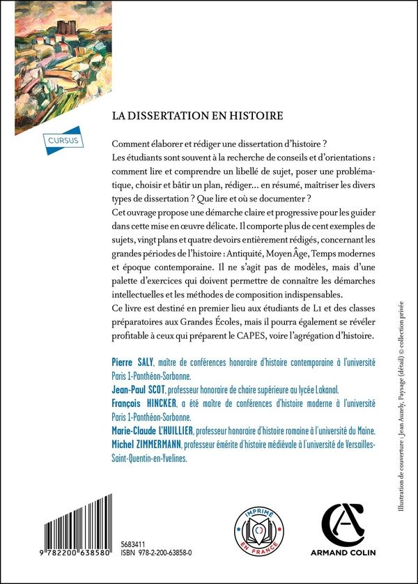 Quatrième de couverture de « La dissertation en histoire »