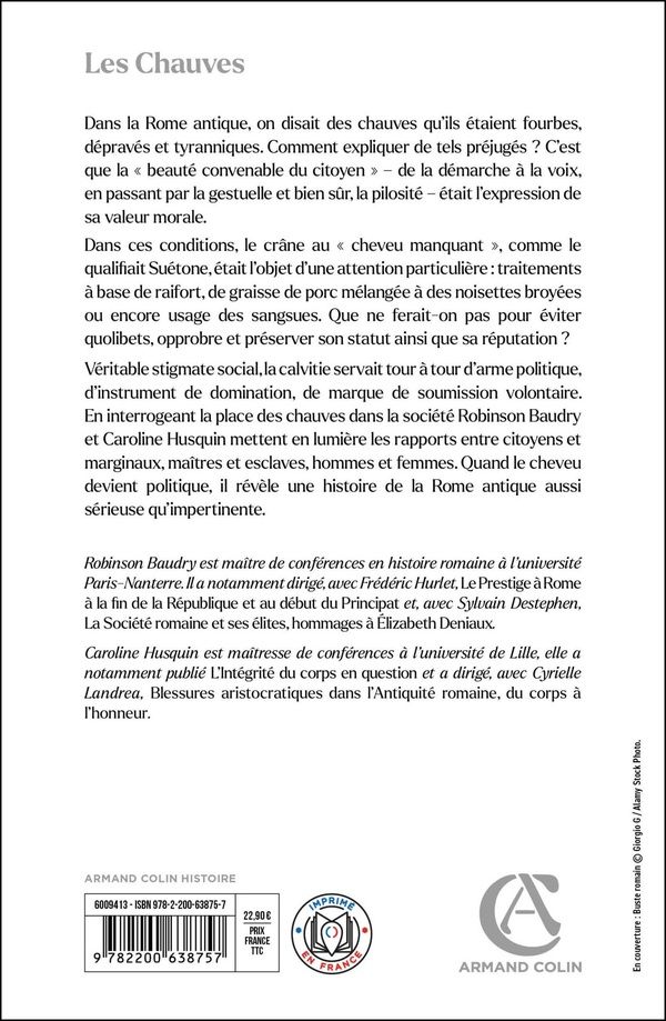 Quatrième de couverture de « Les chauves : histoire d'un préjugé dans la Rome antique »