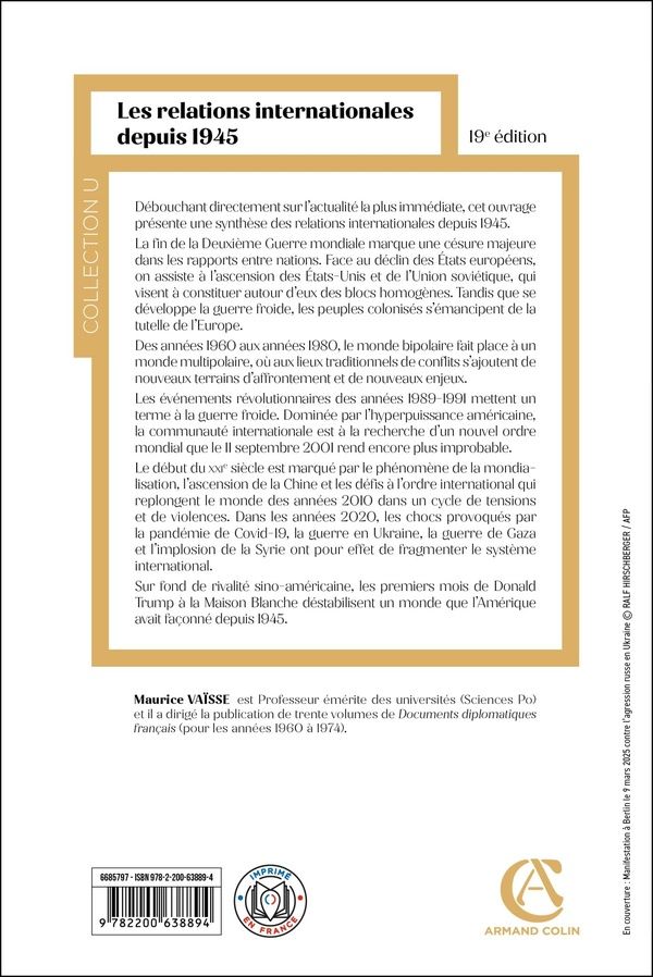 Quatrième de couverture de « Les relations internationales depuis 1945 »