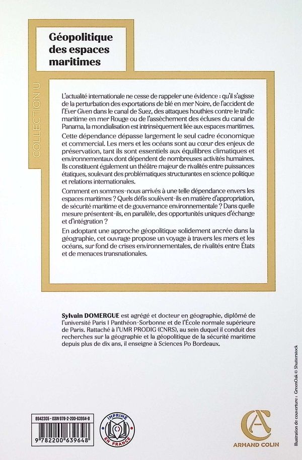 Quatrième de couverture de « Géopolitique des espaces maritimes : enjeux et défis de la maritimisation du monde »