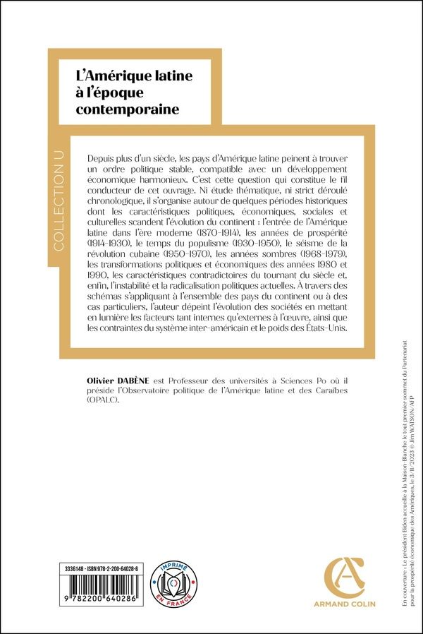 Quatrième de couverture de « L'Amérique latine à l'époque contemporaine »