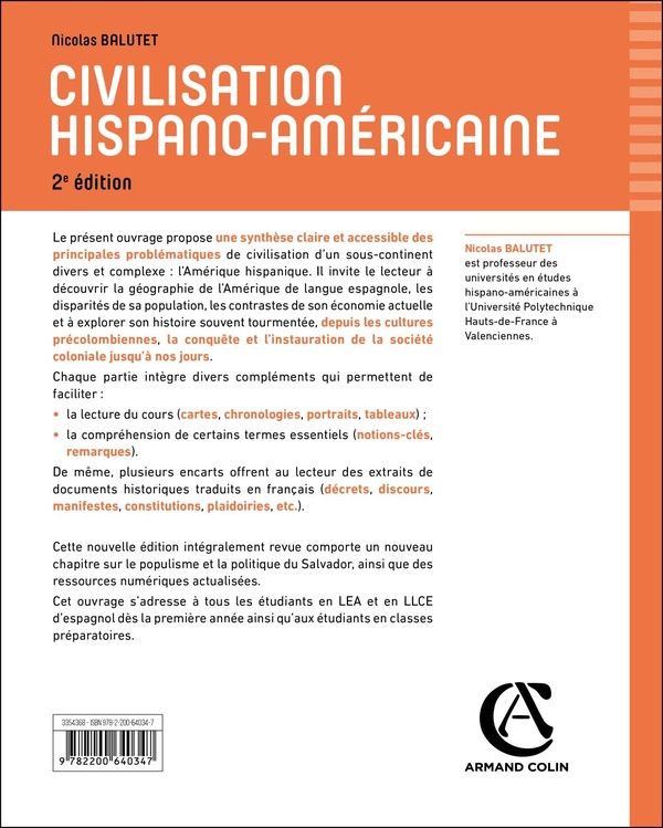Quatrième de couverture de « Civilisation hispano-américaine »