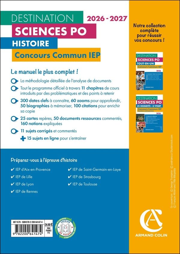 Quatrième de couverture de « Histoire : concours commun IEP 2026-2027 »