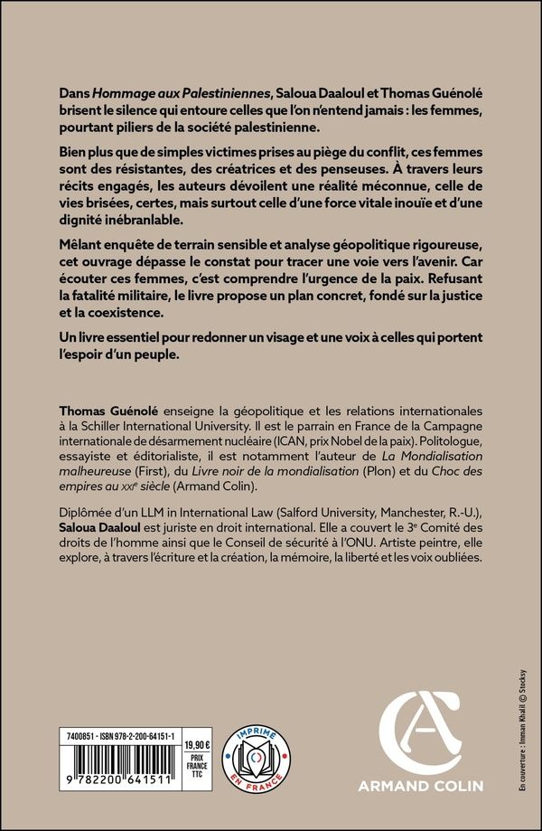 Quatrième de couverture de « Hommage aux Palestiniennes : Résistantes, intellectuelles, artistes et héroïnes »