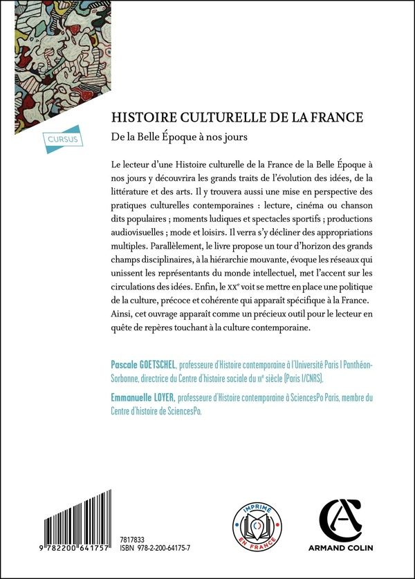 Quatrième de couverture de « Histoire culturelle de la France : de la Belle Époque à nos jours »