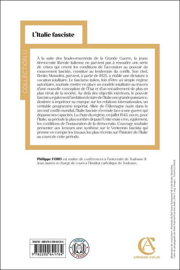 Quatrième de couverture de « L'Italie fasciste »