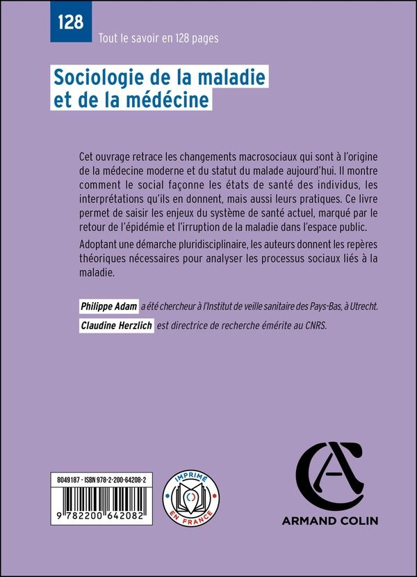 Quatrième de couverture de « Sociologie de la maladie et de la médecine »