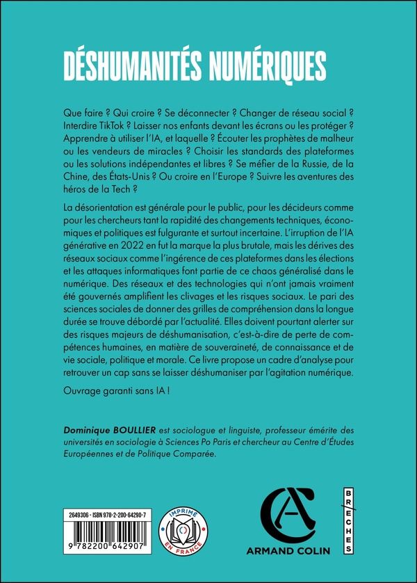 Quatrième de couverture de « Déshumanités numériques »