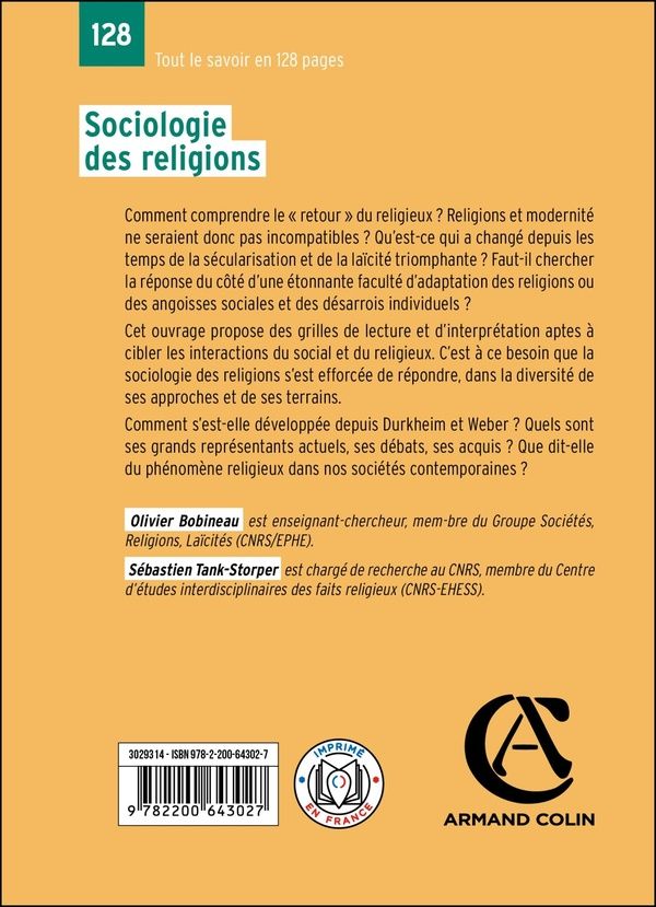 Quatrième de couverture de « Sociologie des religions : Domaines et approches »